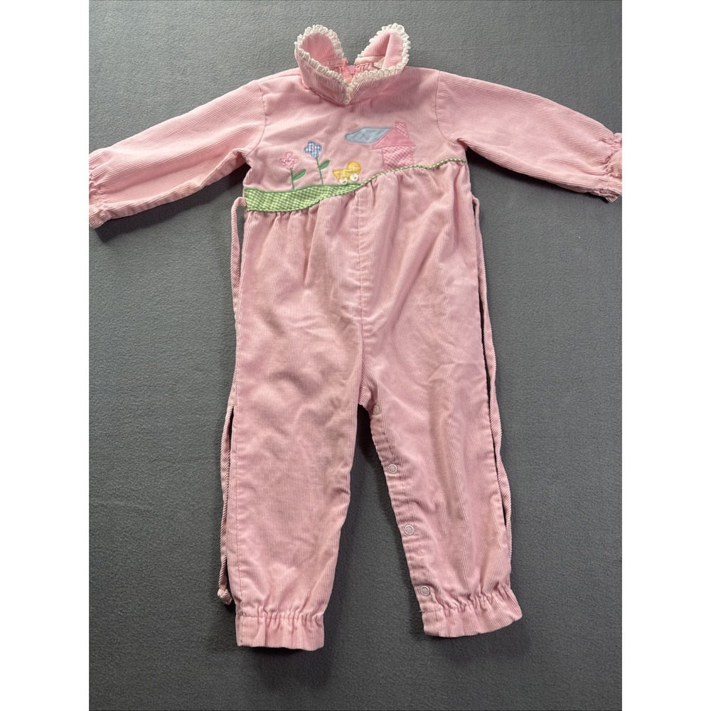By Thomas Vintage Baby Girl Pink Corduroy Long Sleeve Pant Suit Sz 18mo